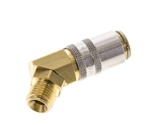 Brass DN 6 Mold Coupling Socket G 1/4 inch Male Threads Unlocking Protection 45-deg