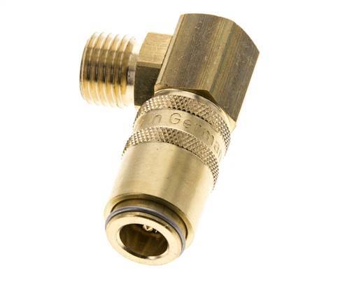Brass DN 6 Mold Coupling Socket M14x1.5 Male Threads Double Shut-Off 90-deg