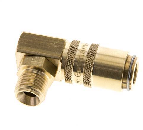 Brass DN 6 Mold Coupling Socket G 1/4 inch Male Threads Double Shut-Off 90-deg