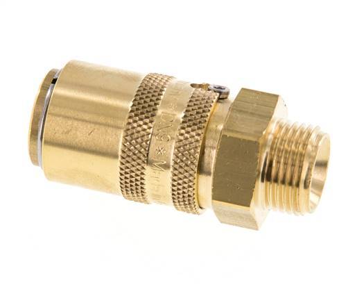 Brass DN 9 Mold Coupling Socket G 3/8 inch Male Threads Unlocking Protection Double Shut-Off