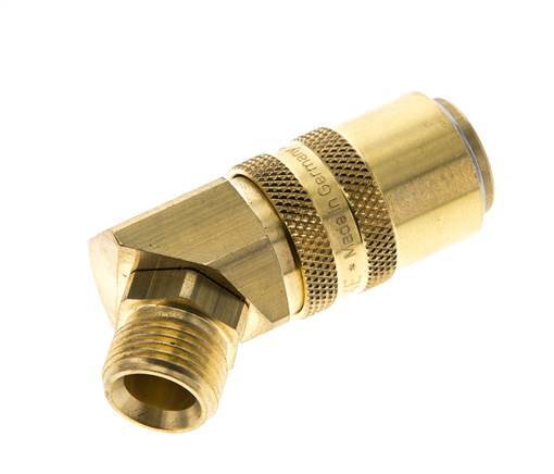 Brass DN 9 Mold Coupling Socket G 3/8 inch Male Threads Double Shut-Off 45-deg