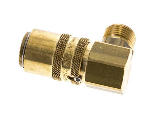 Brass DN 9 Mold Coupling Socket G 3/8 inch Male Threads Unlocking Protection Double Shut-Off 90-deg