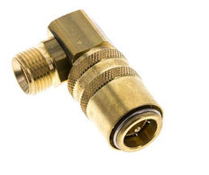 Brass DN 9 Mold Coupling Socket G 3/8 inch Male Threads Unlocking Protection Double Shut-Off 90-deg