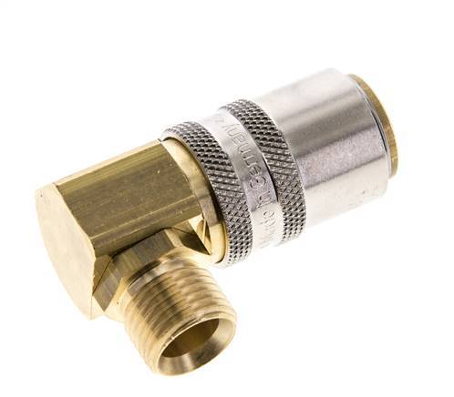 Brass DN 9 Mold Coupling Socket M16x1.5 Male Threads Unlocking Protection 90-deg