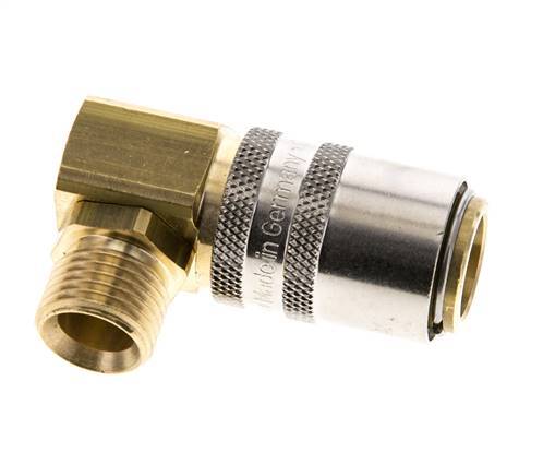 Brass DN 9 Mold Coupling Socket M16x1.5 Male Threads Unlocking Protection 90-deg
