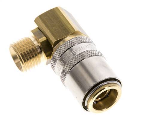 Brass DN 9 Mold Coupling Socket M16x1.5 Male Threads Unlocking Protection 90-deg