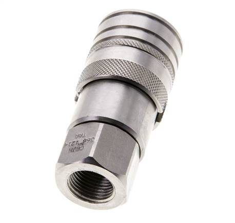 Stainless Steel DN 10 Flat Face Hydraulic Socket G 3/8 inch Female Threads ISO 16028 CEJN D 19.7mm