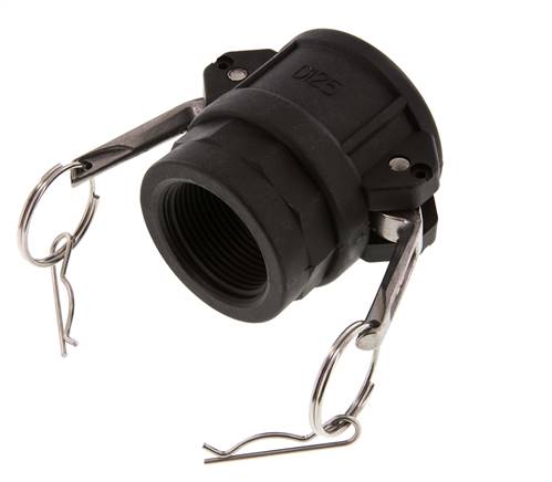 Acoplamiento de polipropileno Camlock DN 40 (1 1/2'') Rp 1 1/4'' Rosca hembra Tipo D MIL-C-27487