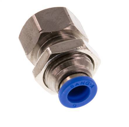 6mm x G1/8'' Push-in Fitting with Female Threads Brass/PA 66 NBR Bulkhead [2 Pieces]