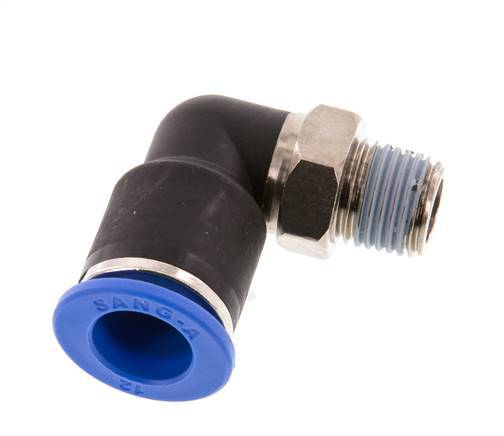 12mm x R1/4'' 90deg Elbow Push-in Fitting with Male Threads Brass/PA 66 NBR Short Sleeve Rotatable [2 Pieces]