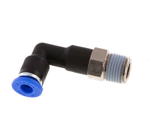 4mm x R1/8'' 90deg Elbow Push-in Fitting with Male Threads Brass/PA 66 NBR Long Body Rotatable [5 Pieces]