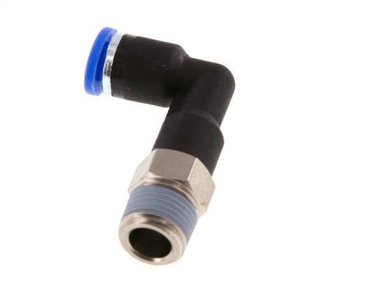 4mm x R1/8'' 90deg Elbow Push-in Fitting with Male Threads Brass/PA 66 NBR Long Body Rotatable [5 Pieces]