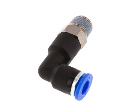 6mm x R1/8'' 90deg Elbow Push-in Fitting with Male Threads Brass/PA 66 NBR Long Body Rotatable [5 Pieces]