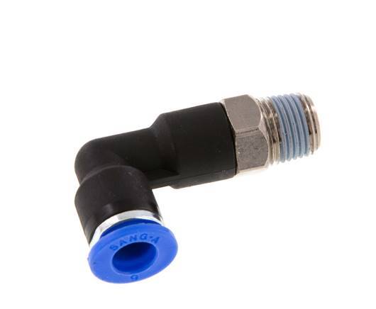 6mm x R1/8'' 90deg Elbow Push-in Fitting with Male Threads Brass/PA 66 NBR Long Body Rotatable [5 Pieces]