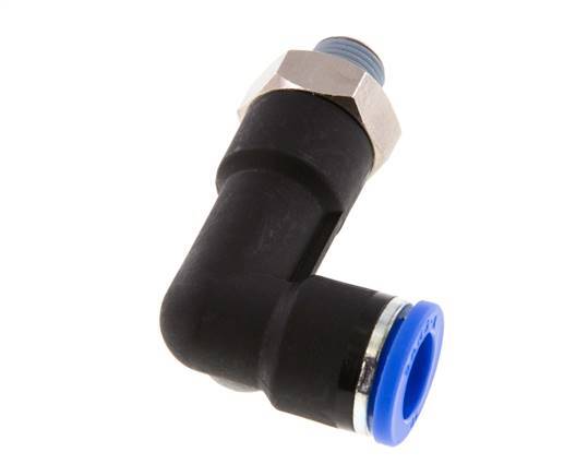 10mm x R1/8'' 90deg Elbow Push-in Fitting with Male Threads Brass/PA 66 NBR Long Body Rotatable [2 Pieces]
