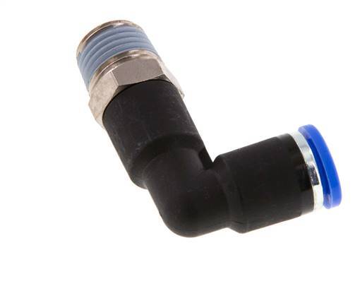 8mm x R1/4'' 90deg Elbow Push-in Fitting with Male Threads Brass/PA 66 NBR Long Body Rotatable [2 Pieces]