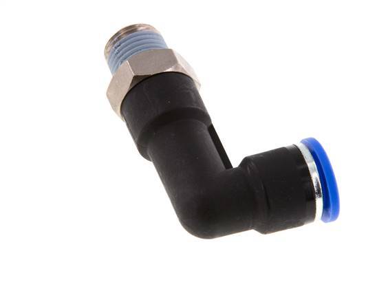 10mm x R1/4'' 90deg Elbow Push-in Fitting with Male Threads Brass/PA 66 NBR Long Body Rotatable [2 Pieces]