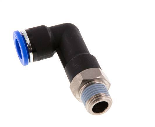 10mm x R1/4'' 90deg Elbow Push-in Fitting with Male Threads Brass/PA 66 NBR Long Body Rotatable [2 Pieces]