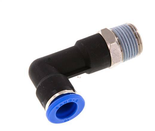 10mm x R3/8'' 90deg Elbow Push-in Fitting with Male Threads Brass/PA 66 NBR Long Body Rotatable [2 Pieces]