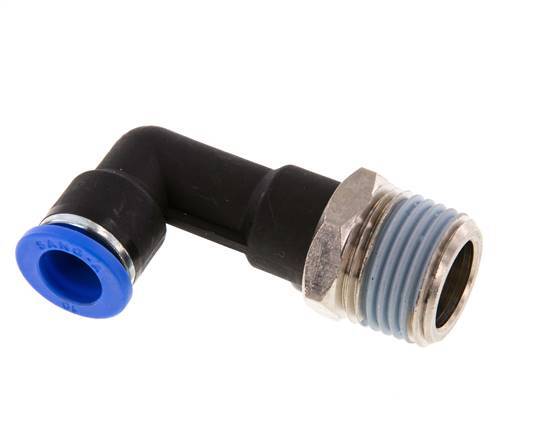 10mm x R1/2'' 90deg Elbow Push-in Fitting with Male Threads Brass/PA 66 NBR Long Body Rotatable [2 Pieces]