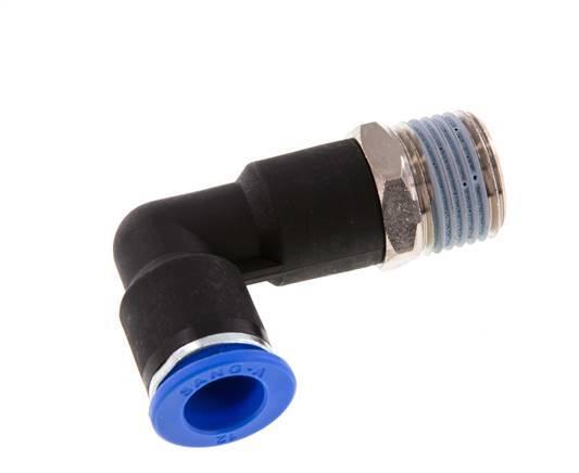 12mm x R1/2'' 90deg Elbow Push-in Fitting with Male Threads Brass/PA 66 NBR Long Body Rotatable [2 Pieces]
