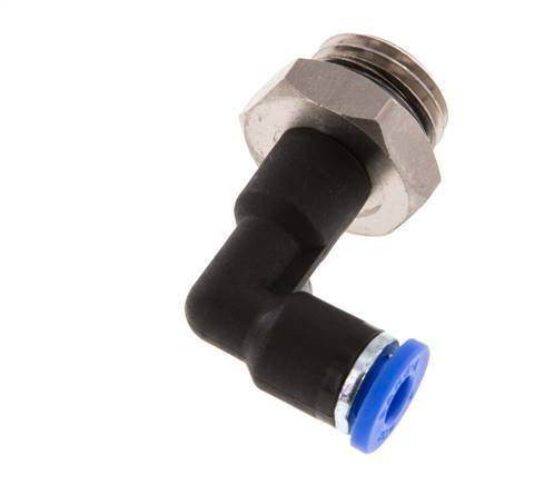 4mm x G1/4'' 90deg Elbow Push-in Fitting with Male Threads Brass/PA 66 NBR Long Body Rotatable [2 Pieces]