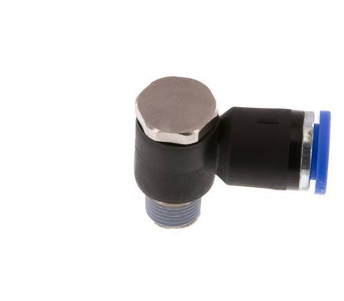 8mm x R1/8'' 90deg Elbow L-shape Push-in Fitting with Male Threads Brass/PA 66 NBR Rotatable [2 Pieces]