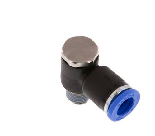 8mm x R1/8'' 90deg Elbow L-shape Push-in Fitting with Male Threads Brass/PA 66 NBR Rotatable [2 Pieces]