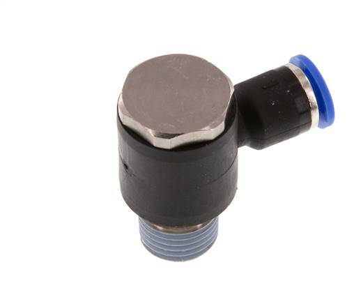 6mm x R1/4'' 90deg Elbow L-shape Push-in Fitting with Male Threads Brass/PA 66 NBR Rotatable [2 Pieces]