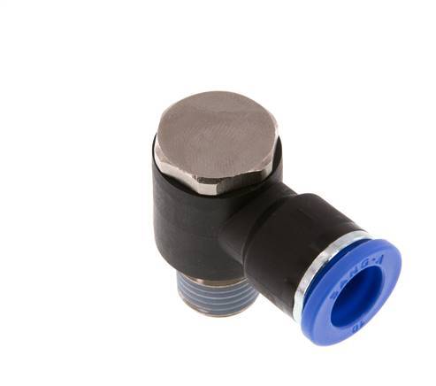 10mm x R1/4'' 90deg Elbow L-shape Push-in Fitting with Male Threads Brass/PA 66 NBR Rotatable [2 Pieces]