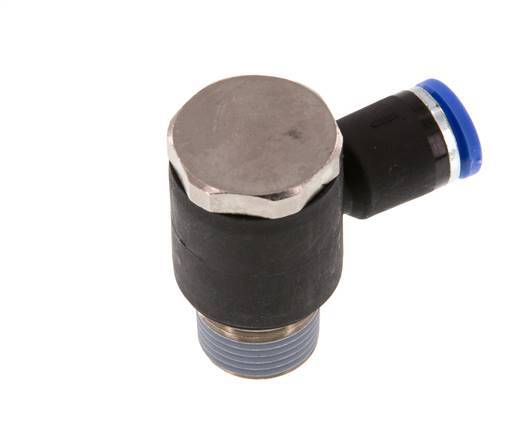 8mm x R3/8'' 90deg Elbow L-shape Push-in Fitting with Male Threads Brass/PA 66 NBR Rotatable [2 Pieces]