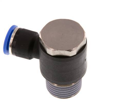 10mm x R1/2'' 90deg Elbow L-shape Push-in Fitting with Male Threads Brass/PA 66 NBR Rotatable
