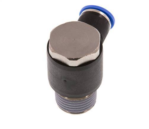 10mm x R1/2'' 90deg Elbow L-shape Push-in Fitting with Male Threads Brass/PA 66 NBR Rotatable