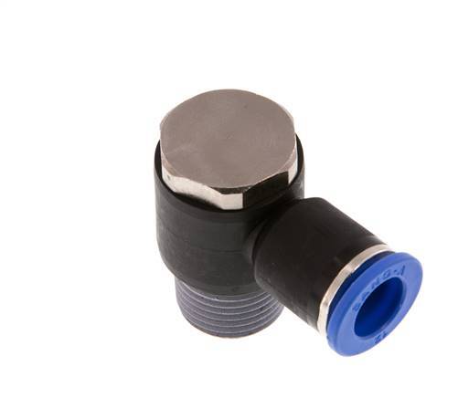 12mm x R1/2'' 90deg Elbow L-shape Push-in Fitting with Male Threads Brass/PA 66 NBR Rotatable