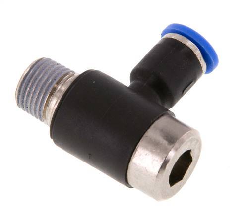 4mm x R1/8'' 90deg Elbow L-shape Push-in Fitting with Male Threads Brass/PA 66 NBR Inner Hexagon Rotatable [2 Pieces]