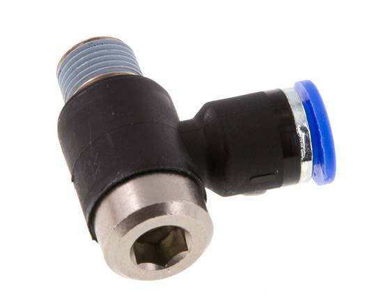 6mm x R1/8'' 90deg Elbow L-shape Push-in Fitting with Male Threads Brass/PA 66 NBR Inner Hexagon Rotatable [2 Pieces]