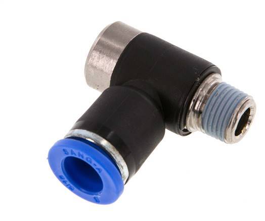 8mm x R1/8'' 90deg Elbow L-shape Push-in Fitting with Male Threads Brass/PA 66 NBR Inner Hexagon Rotatable [2 Pieces]