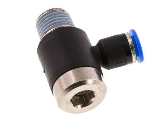 6mm x R1/4'' 90deg Elbow L-shape Push-in Fitting with Male Threads Brass/PA 66 NBR Inner Hexagon Rotatable [2 Pieces]