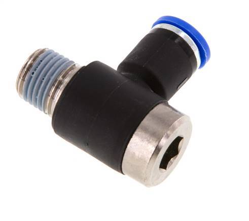 8mm x R1/4'' 90deg Elbow L-shape Push-in Fitting with Male Threads Brass/PA 66 NBR Inner Hexagon Rotatable [2 Pieces]