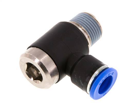 10mm x R3/8'' 90deg Elbow L-shape Push-in Fitting with Male Threads Brass/PA 66 NBR Inner Hexagon Rotatable