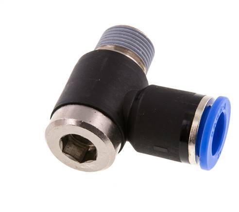 12mm x R3/8'' 90deg Elbow L-shape Push-in Fitting with Male Threads Brass/PA 66 NBR Inner Hexagon Rotatable