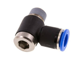 12mm x R3/8'' 90deg Elbow L-shape Push-in Fitting with Male Threads Brass/PA 66 NBR Inner Hexagon Rotatable