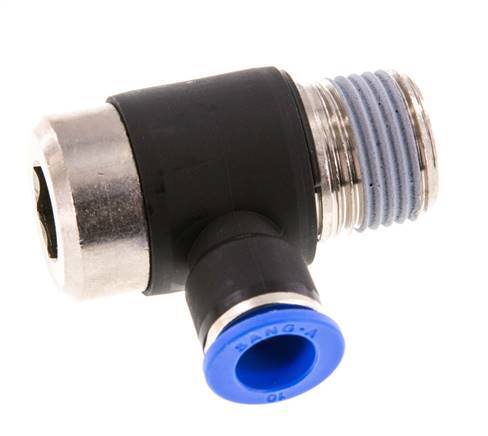 10mm x R1/2'' 90deg Elbow L-shape Push-in Fitting with Male Threads Brass/PA 66 NBR Inner Hexagon Rotatable