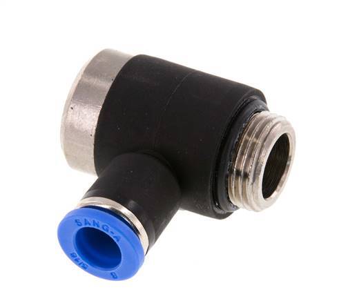 8mm x G3/8'' 90deg Elbow L-shape Push-in Fitting with Male Threads Brass/PA 66 NBR Inner Hexagon Rotatable