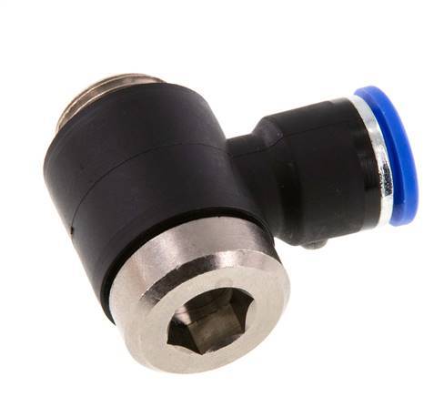 10mm x G3/8'' 90deg Elbow L-shape Push-in Fitting with Male Threads Brass/PA 66 NBR Inner Hexagon Rotatable