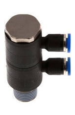 4mm x R1/4'' 2-way Manifold Push-in Fitting with Male Threads Brass/PA 66 NBR Rotatable