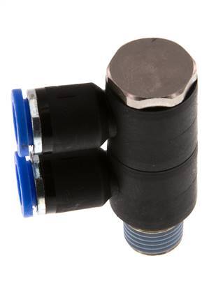 8mm x R1/4'' 2-way Manifold Push-in Fitting with Male Threads Brass/PA 66 NBR Rotatable