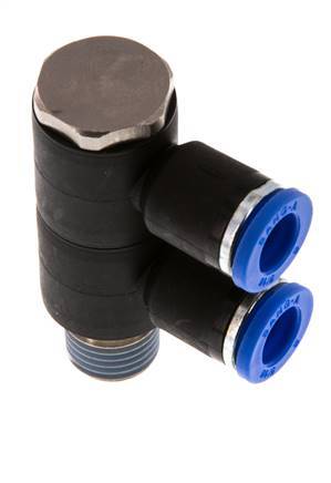 8mm x R1/4'' 2-way Manifold Push-in Fitting with Male Threads Brass/PA 66 NBR Rotatable