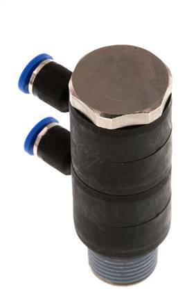 4mm x R3/8'' 2-way Manifold Push-in Fitting with Male Threads Brass/PA 66 NBR Rotatable