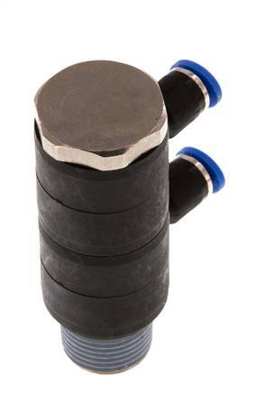 4mm x R3/8'' 2-way Manifold Push-in Fitting with Male Threads Brass/PA 66 NBR Rotatable